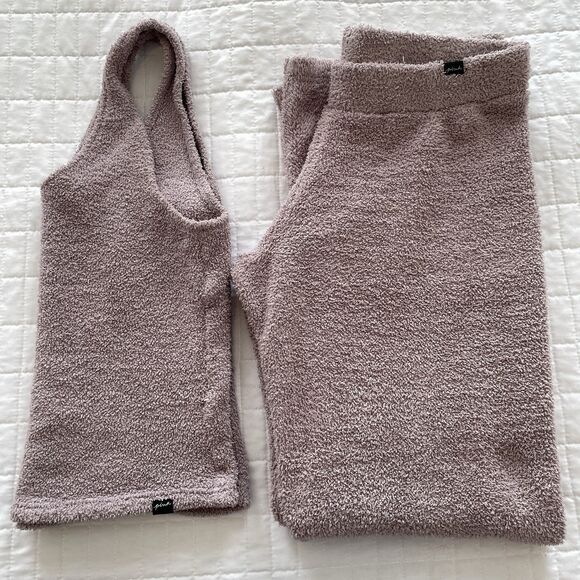 Victorias Secret PINK Cozy Lounge PJ Set Tank & Pants Purple Fuzzy Sherpa M/L - Picture 2 of 12
